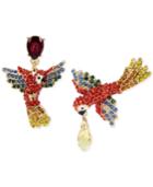 Betsey Johnson Gold-tone Pave & Colored Crystal Mismatch Parrot Drop Earrings