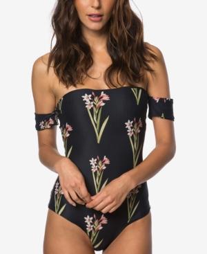 O'neill Farrah Printed Off-the-shoulder Crisscross Back One-piece Swimsuit Women's Swimsuit