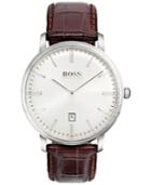 Boss Hugo Boss Men's Tradition Brown Leather Strap Watch 40mm 1513462