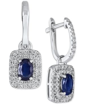 Sapphire (2-1/10 Ct. T.w.) & Diamond (3/5 Ct. T.w.) Halo Drop Earrings In 14k White Gold