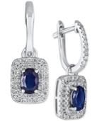 Sapphire (2-1/10 Ct. T.w.) & Diamond (3/5 Ct. T.w.) Halo Drop Earrings In 14k White Gold