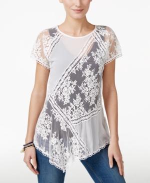 Karen Kane Sheer Lace Handkerchief-hem Top