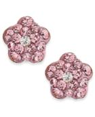 Children's Pink Crystal Flower Stud Earrings In 14k Gold