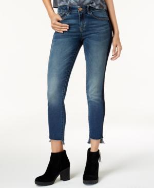 Rewind Juniors' Athletic Stripe Step-hem Skinny Jeans