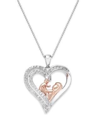 Diamond Mother And Baby Pendant Necklace (1/10 Ct. T.w.) In Sterling Silver And 14k Rose Gold