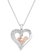 Diamond Mother And Baby Pendant Necklace (1/10 Ct. T.w.) In Sterling Silver And 14k Rose Gold