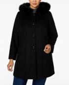 Forecaster Plus Size Fox-fur-trim A-line Hooded Coat, Only At Macy's