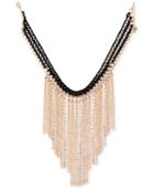 Guess Gold-tone Crystal & Fringe Fabric-weaved Statement Necklace, 16 + 2 Extender