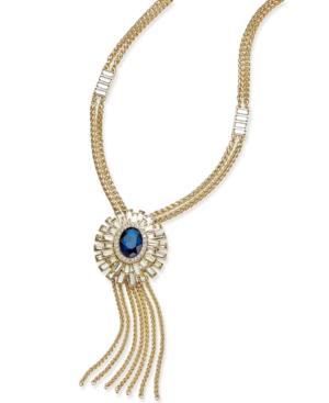 Charter Club Gold-tone Blue And Baguette Crystal Long Tassel Necklace, Only At Macy's