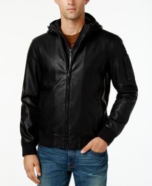 Tommy Hilfiger Men's Hooded Faux-leather Bomber Jacket