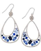Simone I Smith Blue And Clear Crystal Teardrop Earrings In Platinum Over Sterling Silver