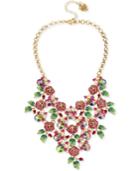 Betsey Johnson Gold-tone Pave Multi-rose And Leaf Statement Necklace