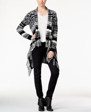 Hooked Up By Iot Juniors' Striped Fringe Waterfall Cardigan