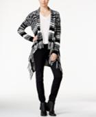 Hooked Up By Iot Juniors' Striped Fringe Waterfall Cardigan