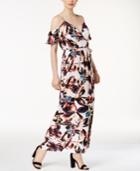 Bar Iii Printed Cold-shoulder Maxi Dress, Created For Macy's