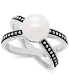 Honora Style Cultured Freshwater Pearl (9-1/2mm) Beaded Crisscross Statement Ring In Sterling Silver