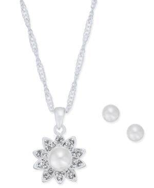 Charter Club Silver-tone Pave And Imitation Pearl Pendant Necklace & Stud Earrings