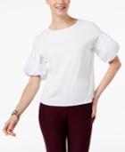 Cable & Gauge Woven Bubble-sleeve Knit Top