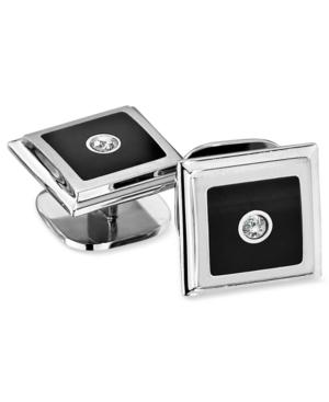 Men's Stainless Steel Stud Set, Diamond Accent And Black Enamel Set Of Four Studs