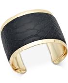 Gold-tone Faux Leather Textured Cuff Bracelet