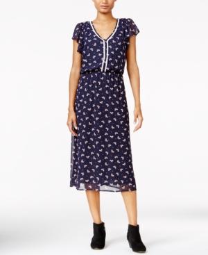 Maison Jules Printed Crochet-trim Midi Dress, Only At Macy's