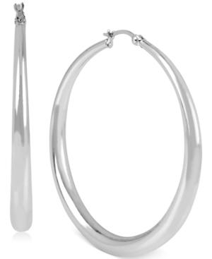 Touch Of Silver Graduated 45mm Hoop Earrings In Silver-plated Brass