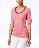 Karen Scott Button-detail Striped Tee, Only At Macy's