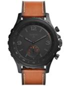 Fossil Q Men's Nate Dark Brown Leather Strap Hybrid Smart Watch 50mm Ftw1114