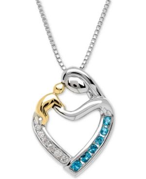 Blue Topaz (1/5 Ct. T.w.) & Diamond Accent Mother Child Pendant Necklace In Sterling Silver & 14k Gold