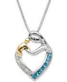 Blue Topaz (1/5 Ct. T.w.) & Diamond Accent Mother Child Pendant Necklace In Sterling Silver & 14k Gold