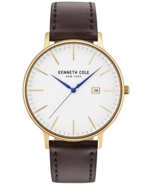 Kenneth Cole Men's Brown Leather Strap Watch 42mm Kc15059005