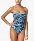 Anne Cole Fronds Printed Shirred Bandeau One-piece Swimsuit Women's Swimsuit