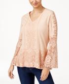 Style & Co Petite Lace-trim Peplum Top, Created For Macy's