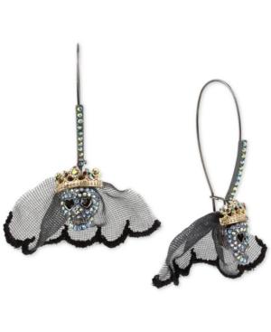 Betsey Johnson Two-tone Crystal & Lace Skull Bride Drop Earrings