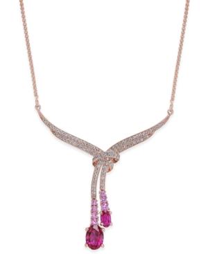 Certified Ruby (1-3/4 Ct. T.w.) & Diamond (1/5 Ct. T.w.) Lariat Necklace In 14k Rose Gold