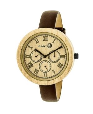 Earth Wood Brush Leather-band Watch W/day/date Khaki 40mm