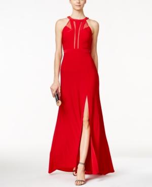 Nightway Sleeveless Front-slit Halter Gown