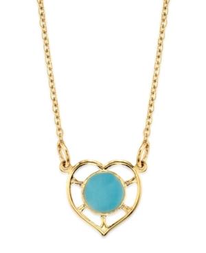 2028 14k Gold Dipped Heart With Round Circle Light Blue Enamel Necklace 16