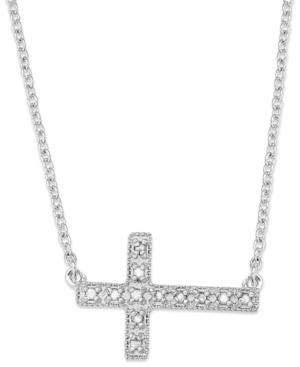 Diamond Sideways Cross Pendant Necklace In Sterling Silver (1/10 Ct. T.w.)