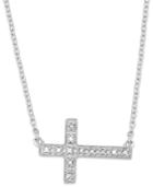 Diamond Sideways Cross Pendant Necklace In Sterling Silver (1/10 Ct. T.w.)