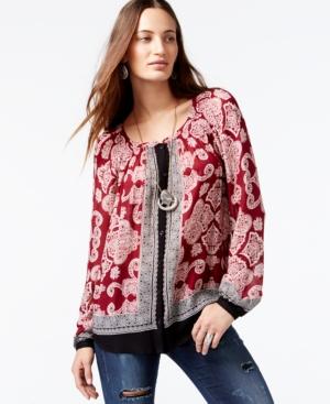 Lucky Brand Mixed-print Peasant Top