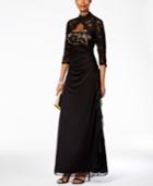 Betsy & Adam Lace Open-back Ruffled Gown