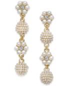 Charter Club Gold-tone Crystal & Imitation Pearl Flower & Orb Linear Drop Earrings, Created For Macy's