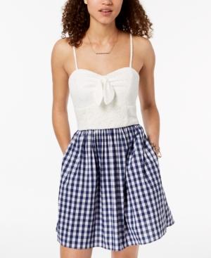 Bcx Juniors' Lace & Gingham Fit & Flare Dress