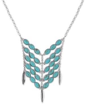 Lucky Brand In Silver-tone Multi-stone And Feather Detail Statement Necklace