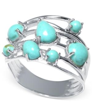 Manufactured Turquoise Multi-row Ring In Sterling Silver (1-5/8 Ct. T.w.)