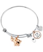 Unwritten Lucky And Blessed Elephant Charm Bangle Bracelet In Stainless Steel & Rose Gold-tone
