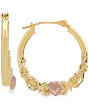 Mom Heart Hoop Earrings In 10k Gold & Rose Gold