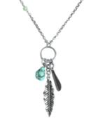 Lucky Brand Necklace, Silver-tone Semi-precious Turquoise Feather Charm Necklace