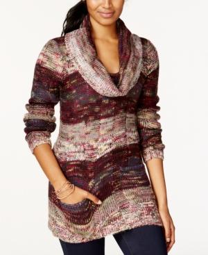 Ultra Flirt Juniors' Striped Cowl-neck Tunic Sweater